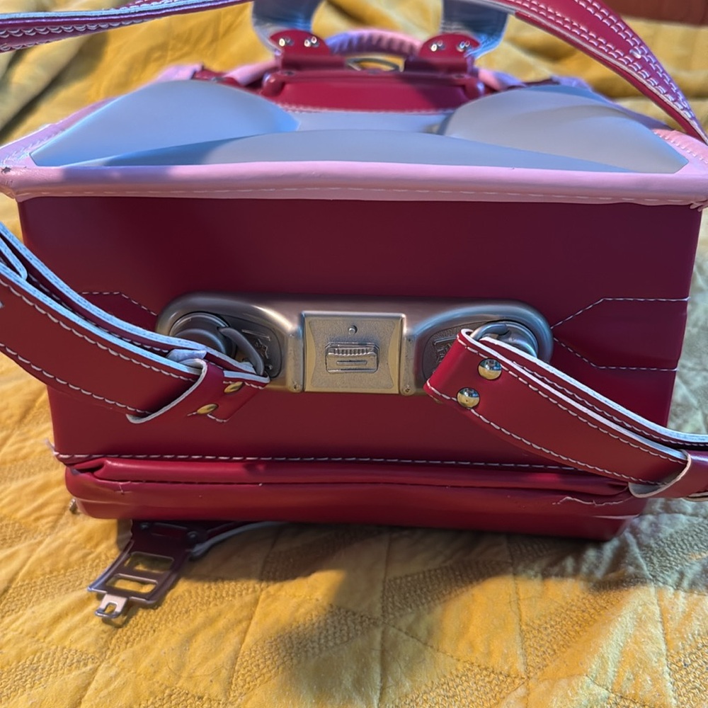 Red Japanese School Bag with pink trim and reflective stripes. - Picture 12 of 13